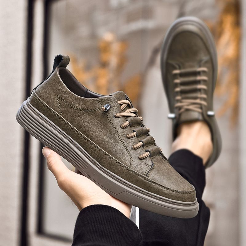 Top Layer Rindsleder Trendy Markenqualität Herren Sport Casual Slip-On Echtleder Genäht Dickbesohlte Weiße Sneakers_voghion.com