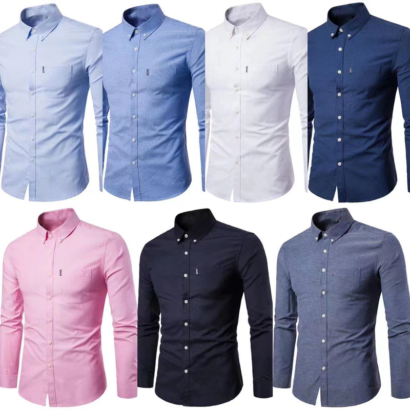 Nuova camicia a maniche lunghe Oxford Spinning Edizione coreana Non stirabile Slim Fit Tinta unita Abbigliamento casual da uomo per il centro_voghion.com