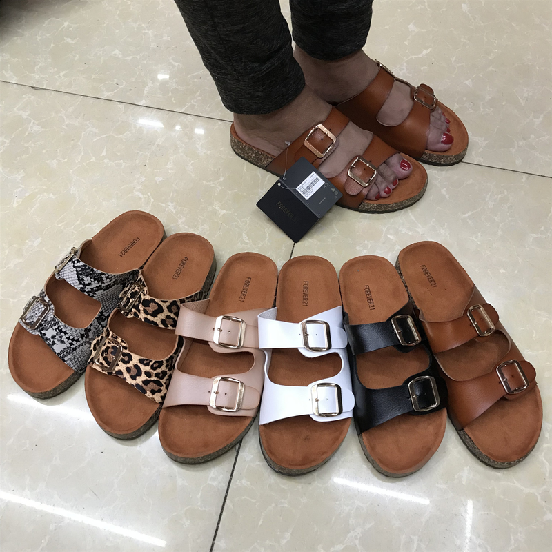 Damenschuhe, offene Zehenpartie, flache Hausschuhe, dicke Sohlen, doppelte Gürtelschnalle, bequeme große Damenschuhe_voghion.com