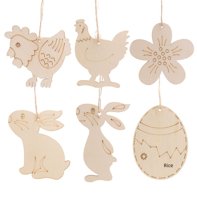 Easter Party Crafts Ornaments Creative American Home Decoration DIY Hand-painted Rabbit Wooden Egg Hanging Ornaments_voghion.com