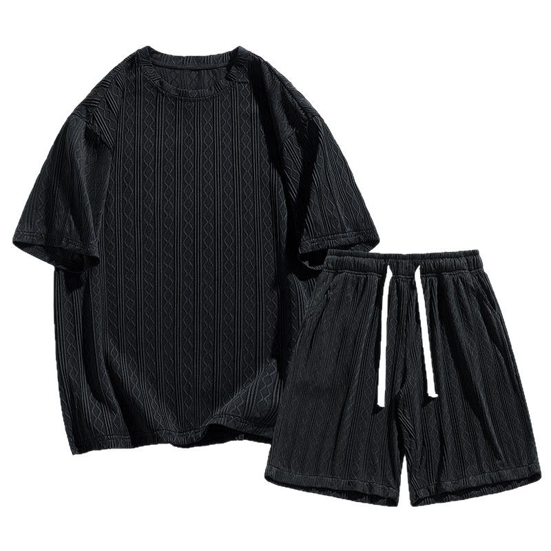 Krótkie spodenki z okrągłym dekoltem, letnie sportowe męskie, T-shirt, modny luźny zestaw_voghion.com