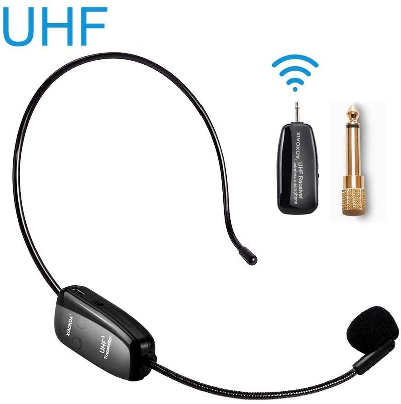 UHF Mikrofon Kulaklığı ve Elde Taşınabilir 2'si 1 Arada 50M Menzilli Şarj Edilebilir Ses Amplifikatörü için Kablosuz Mikrofon XIAOKOA Öğretin_voghion.com