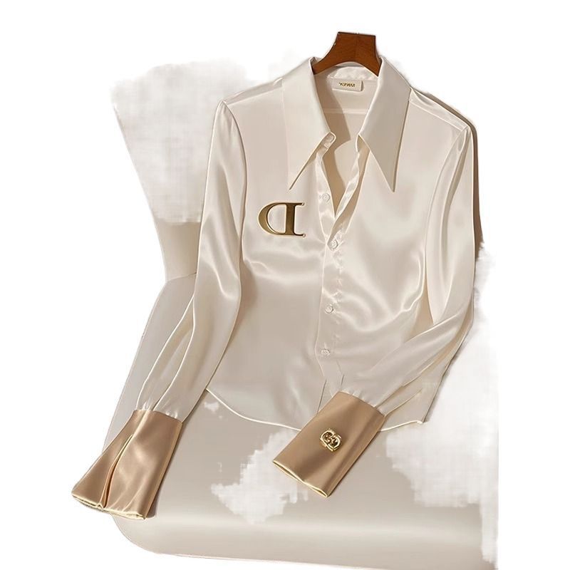 Effortless Office-to-Outing Set – Structured Champagne Blouse + Fluid Wide-Leg Trousers (S-3XL) – Minimalist Power Dressing_voghion.com