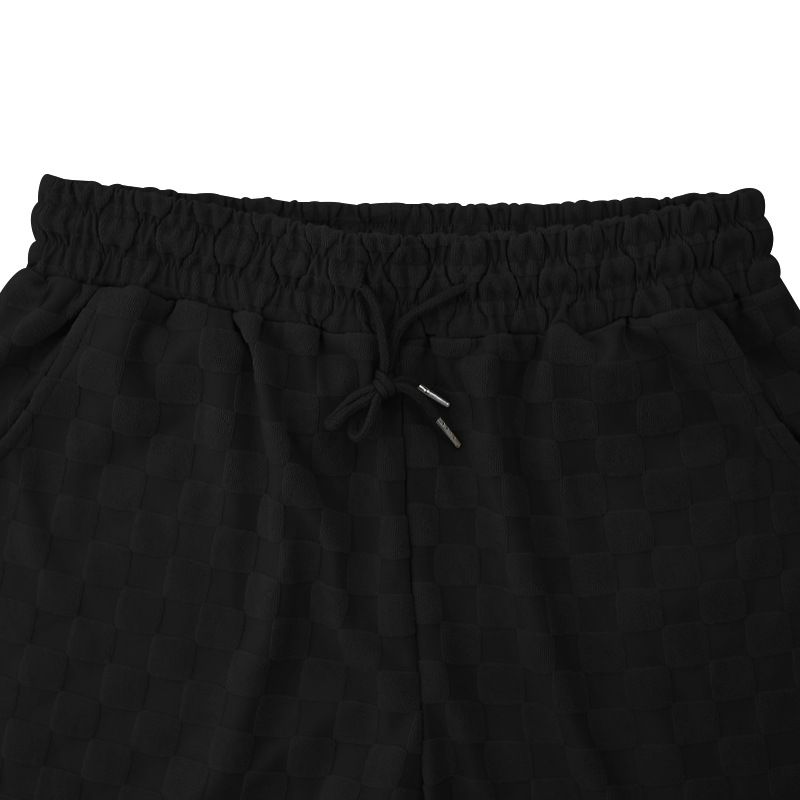 2025 Summer Men's Large Size Loose Simple Jacquard High Street Short Sleeve Round Neck Two-Piece Set_voghion.com