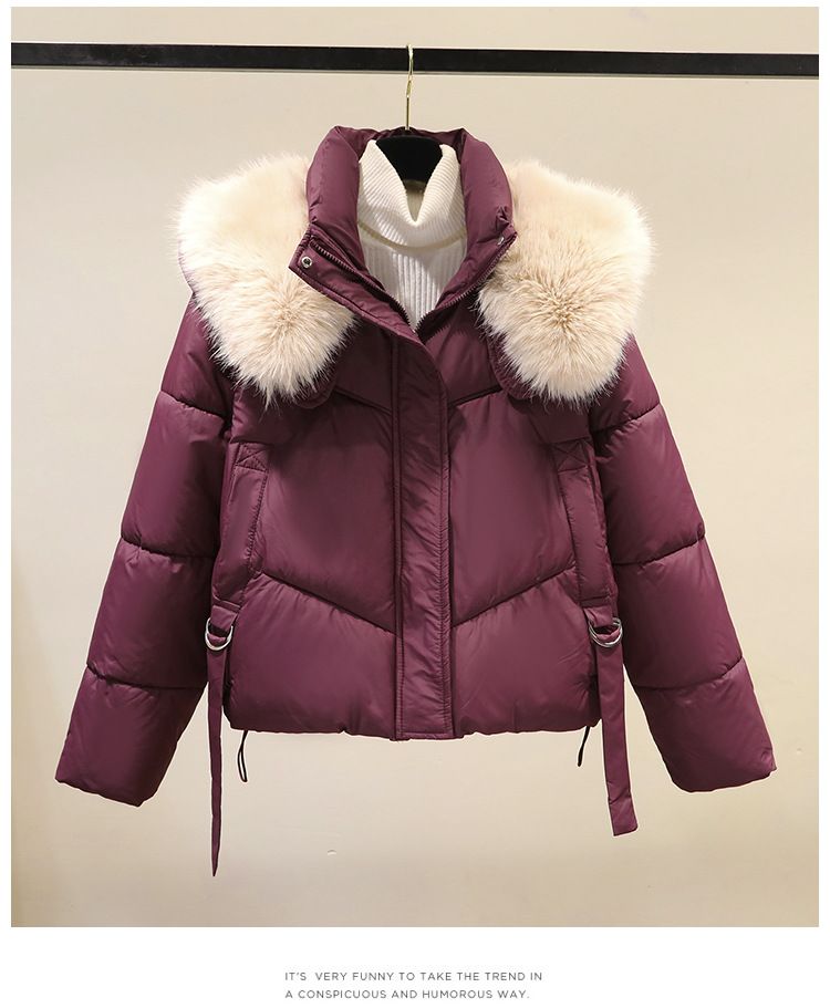 Winter-Pufferjacke für Damen mit Kunstpelzkragen, locker sitzender Kurzmantel, warme Oberbekleidung mit Fleecefutter für Freizeit und Pendeln_voghion.com