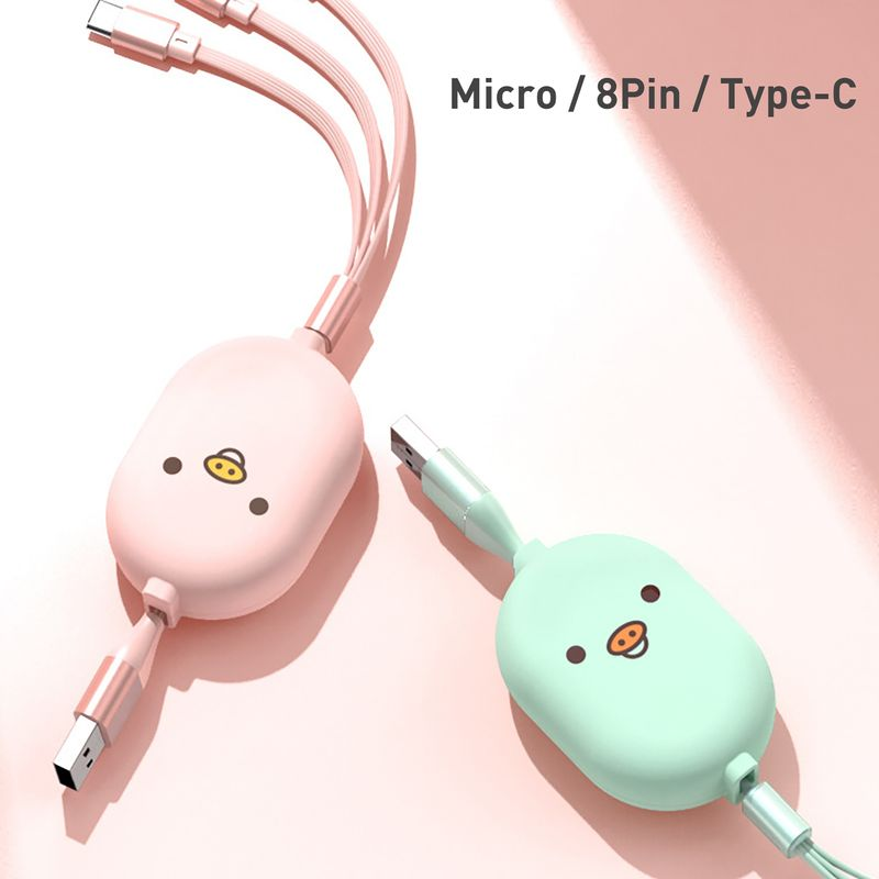 Cabo de carregamento de dados retrátil 3 em 1 para conectores Apple/Android/Tipo C_voghion.com