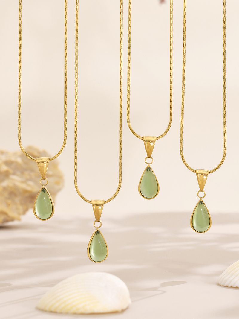 Collana con ciondolo a goccia in vetro trasparente verde blu, stile francese, di lusso, per donna, semplice e squisita, con catena per clavicola_voghion.com