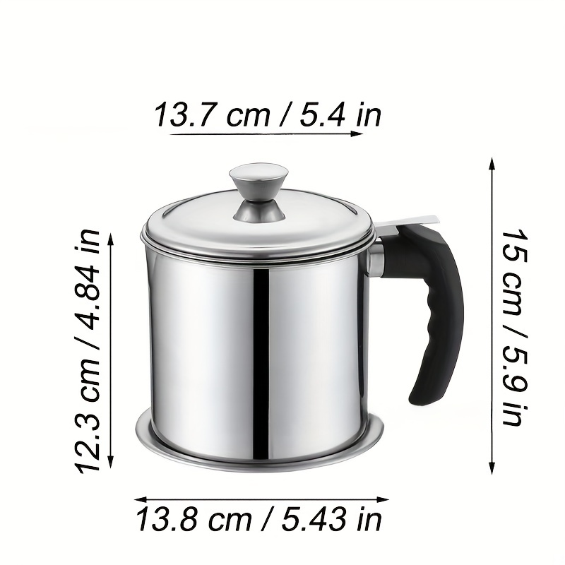 1pc Home Kitchen Container With Strainer Easy To Holding When Need Stainless Steel Made For Storage Cooking Oil And Grease 1.8L / 60 Oz_voghion.com