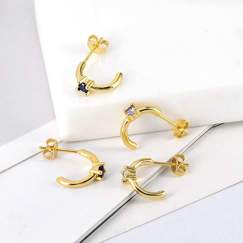 Orecchini a forma di C con zircone multicolore e ago in argento, semplici e squisiti, stile freddo, tutti gli orecchini abbinati_voghion.com