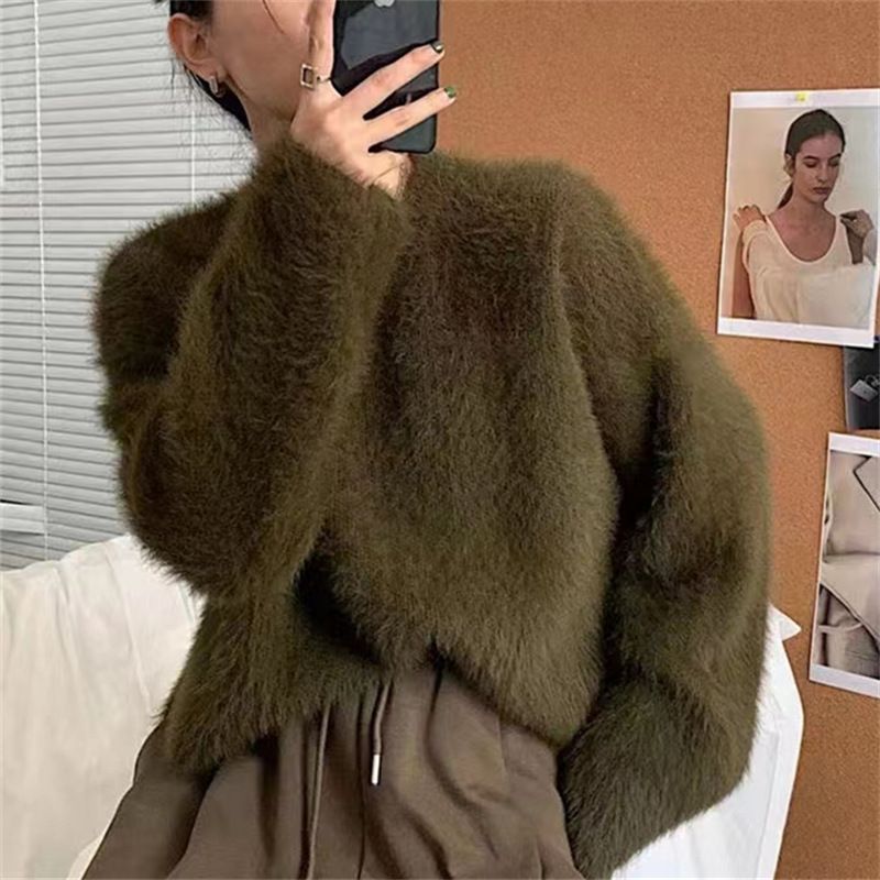 Pull oversize en tricot imitation vison pour femme – Pull doux et confortable à manches longues, tunique décontractée vintage ample_voghion.com