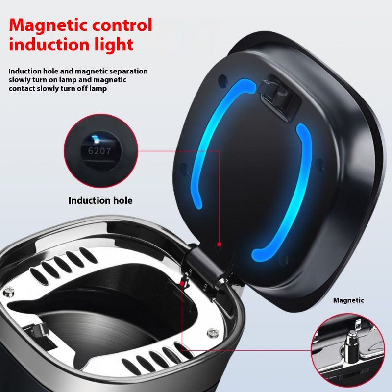 Cenicero portátil multifuncional para coche, con tapa. Incluye papelera para cigarrillos y accesorios para el interior del coche._voghion.com