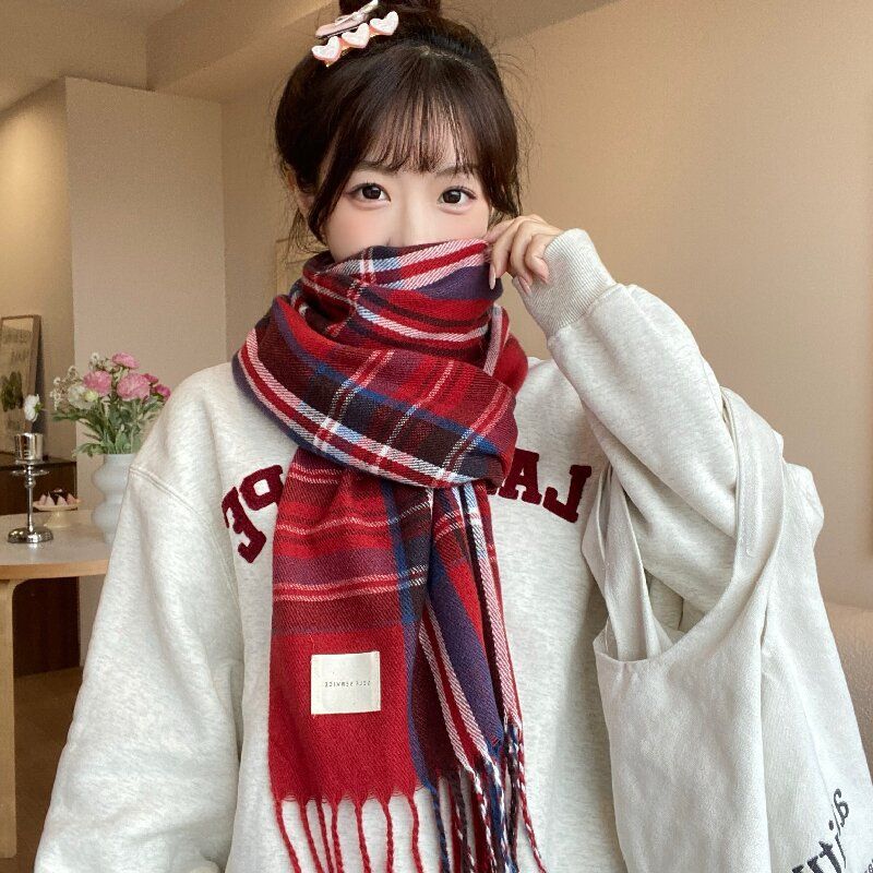 Sciarpa da donna in finto cashmere a quadri verdi, regalo per la giornata delle studentesse, nappe invernali, versatile_voghion.com