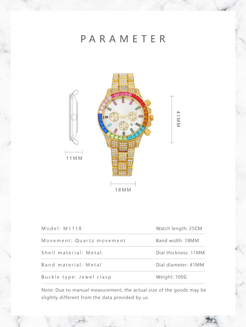 Women's Elegant Three-Eye Calendar Watch With Colorful Rhinestones, Round Dial, Alloy Band, And Mineral Crystal Full Diamond Ladies Watch Female Watch_voghion.com