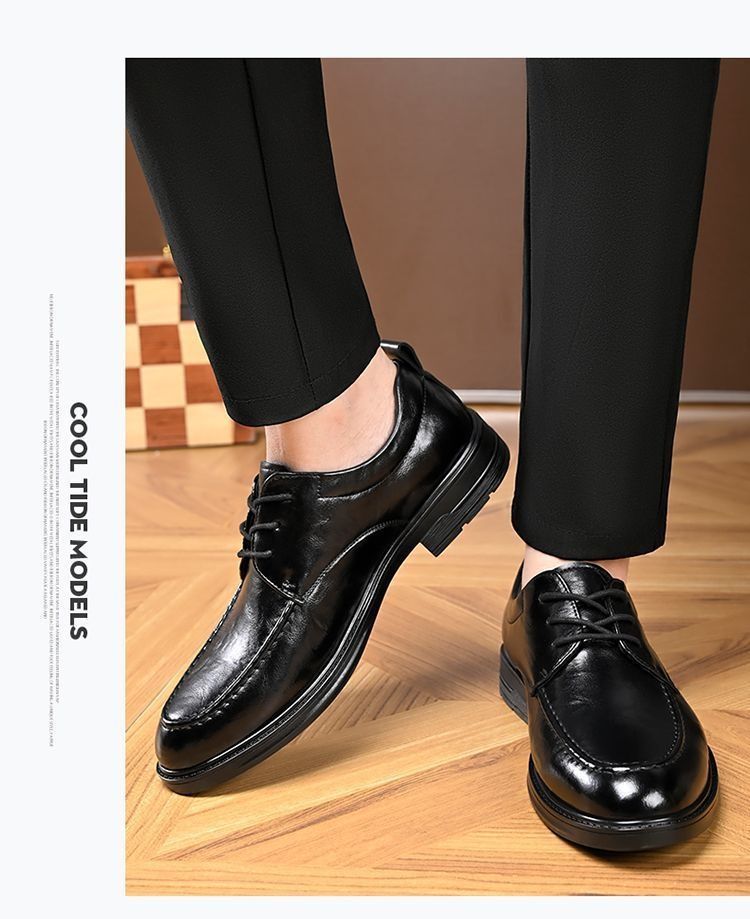 Voyage Woodpecker Business Casual Formal Leather Men's Korean Style Trendy British Pointed High-End Soft Sole Derby Shoes_voghion.com