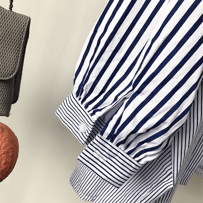 Women's Clothing Autumn striped shirt women's mid length long sleeved large size student versatile loose boyfriend style jacket village clothes_voghion.com
