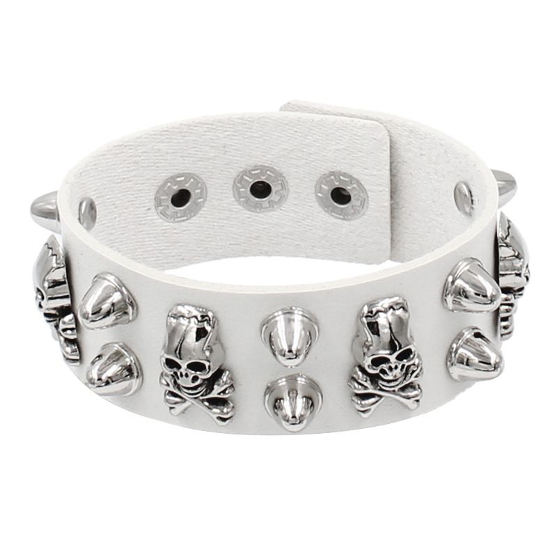 Fashionable Multi-layer Leather Wide Bracelet Personalized And Domineering Skeleton Rivet Punk Street Dance Bracelet Accessory_voghion.com