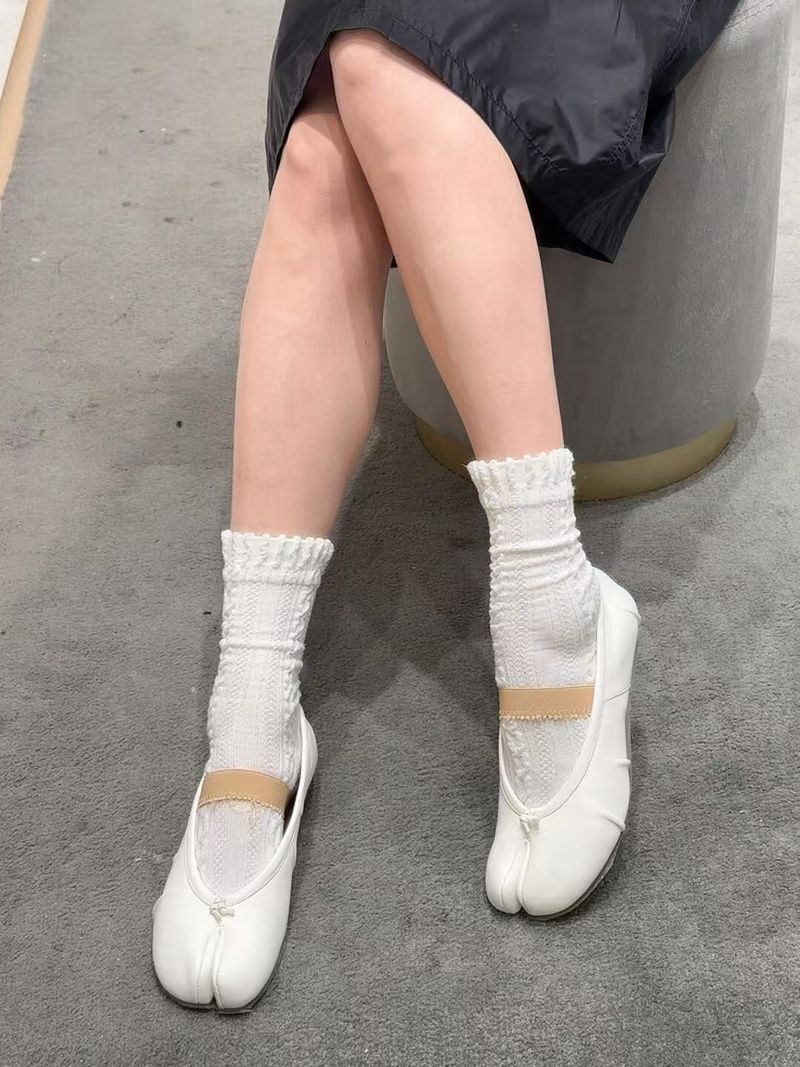 High End Split Toe Horseshoe 2025 New Tabi Elastic Ballet Shoes, Leather Shallow Mouth Flat Sole Shoes For Women_voghion.com