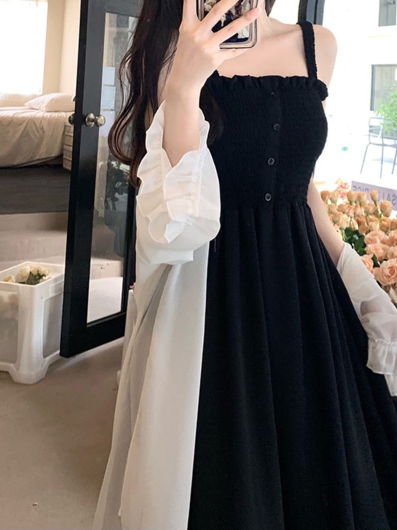 Robe deux pièces en mousseline de soie pour femme, grande taille, tenue d'été, slim, protection solaire_voghion.com