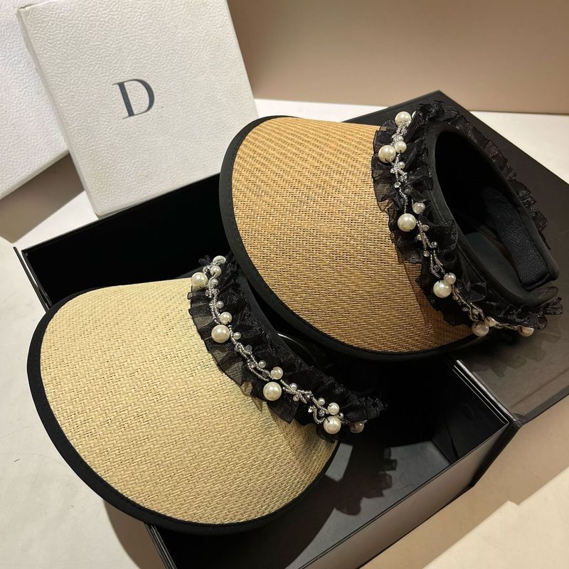 Xiaoxiangfeng perla plisada malla superior vacía versión coreana Little Fairy dulce antienvejecimiento sombrilla verano tenis sombrero_voghion.com