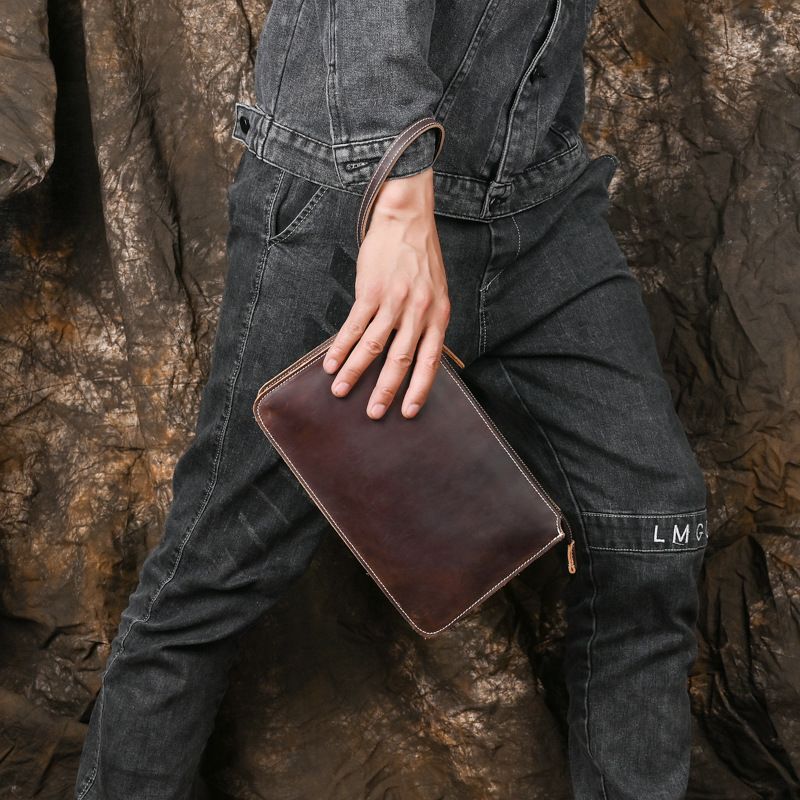 Crazy Horse Echtleder Herren und Damen Lässige kleine Geldtasche Erste Schicht Rindsleder Reißverschluss Geldbörse_voghion.com