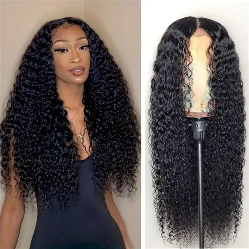 Peluca de cabello humano brasileño rizado sin pegamento con encaje transparente y ondas al agua, densidad del 150 % al 180 %_voghion.com