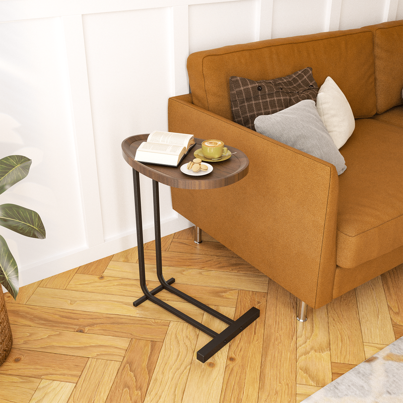 C-Shaped Side Table, C Table End Table For Sofa And Bedside, Couch Side Tables, Wood C-Shaped End Table With Metal Frame Slide For Bedroom Living Room_voghion.com