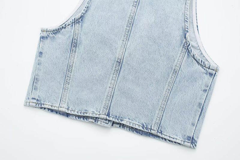 Summer New Women's Clothing Sleeveless V Neck Denim Vest High Waist Mini Skirt_voghion.com