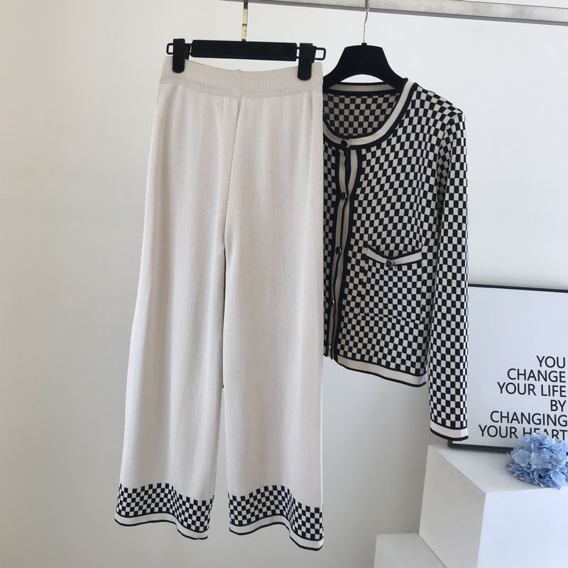 Dameskleding Tweedelige set voor kleine mensen in de herfst met een hoogstaand pak Kleine geurige stijl Wijde broek_voghion.com