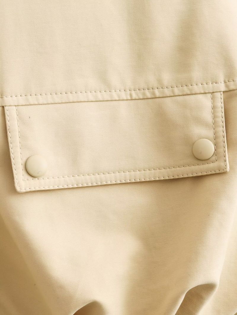 Gilet streetwear tendance à ourlet volanté - Polyester tissé léger, col rond, fermeture éclair sur le devant - Jaune, noir, gris clair, vert kaki (S/M/L/XL)_voghion.com