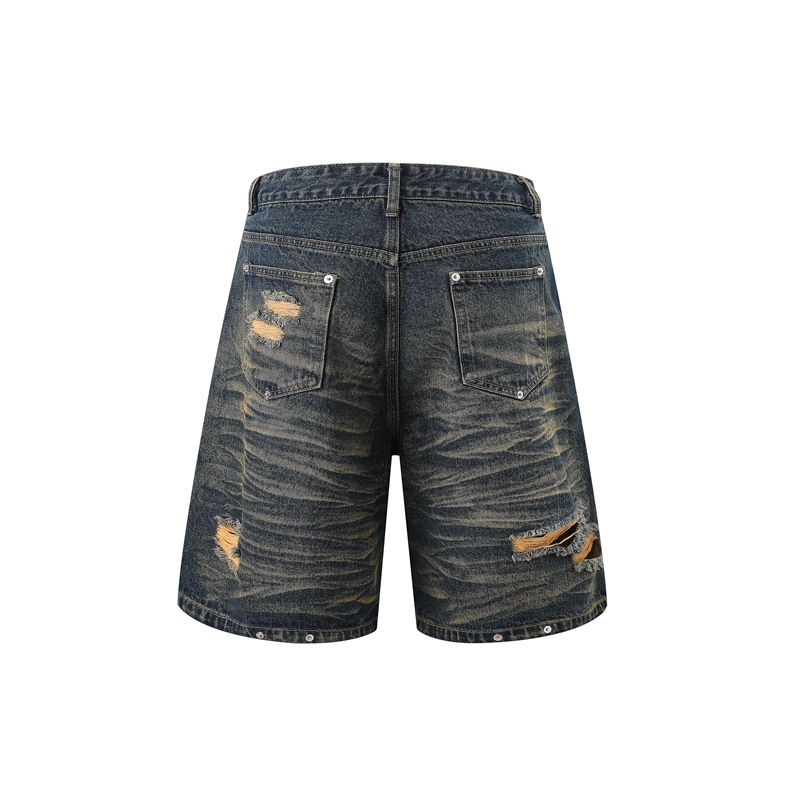 Męska odzież retro zniszczony brudny podarty zdekonstruowany podszewka na ramiona garnitur dżinsowy dla mężczyzn i kobiet uliczny trend dżinsy_voghion.com