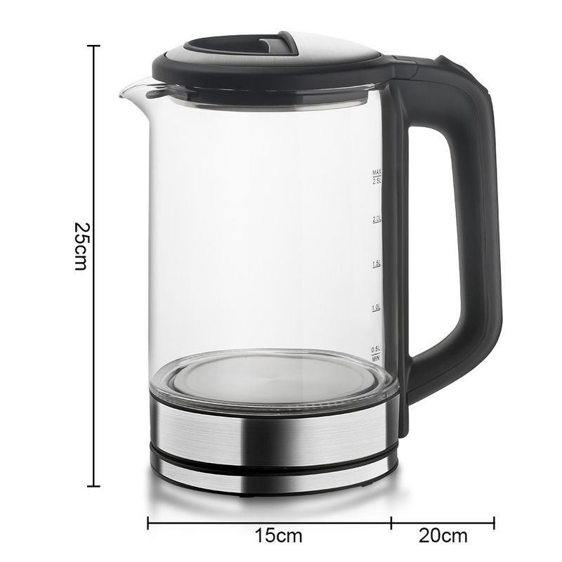 Bollitore elettrico in vetro da 2,5 l - Bollitore per acqua di grande capacità con spegnimento automatico e luce, spina UE/USA, sicuro_voghion.com