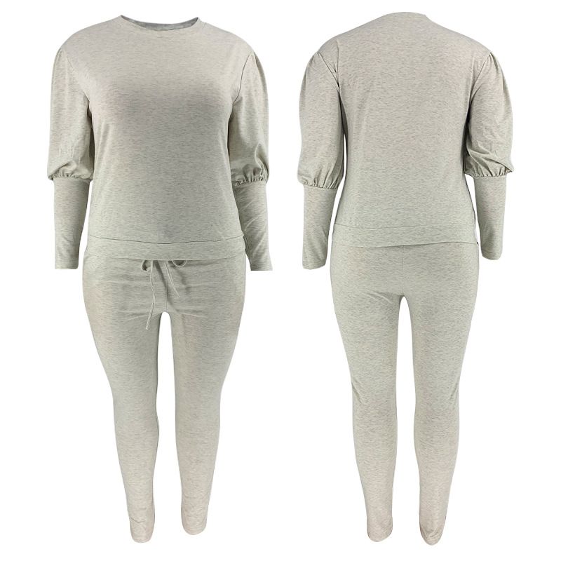 Damen-Strick-Hoodie-Herbst- und Wintermode, lässiger zweiteiliger Damenanzug in Übergröße_voghion.com