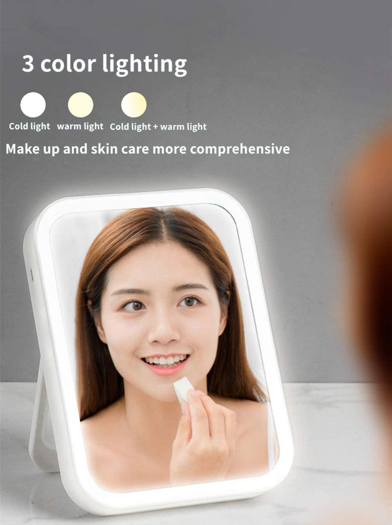 LED Makyaj Aynası Dokunmatik Ekran 3 Işık Taşınabilir Ayaklı Katlanır Tuvalet Aynası 5X Büyüteçli Kompakt Kozmetik Aynası_voghion.com