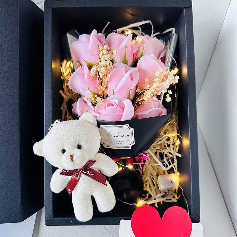 Festliche Geschenke Weihnachten Valentinstag Rosen Seifenblume Trockenblumen gemischter Strauß Geschenkbox für Freundin Geburtstagsgeschenk LED-Lichtstrauß_voghion.com