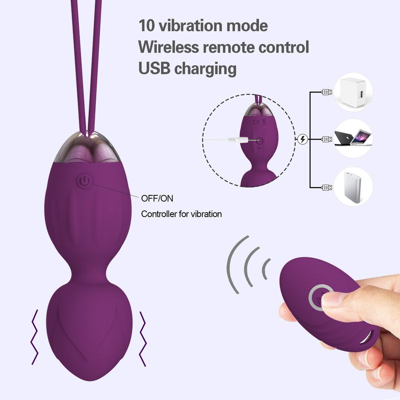 Yanai Full Silicone Kegel 2-in-1 Training Ball Vaginal Muscle Recovery Elasticity Remote Control Vibrator Four-Piece Set_voghion.com