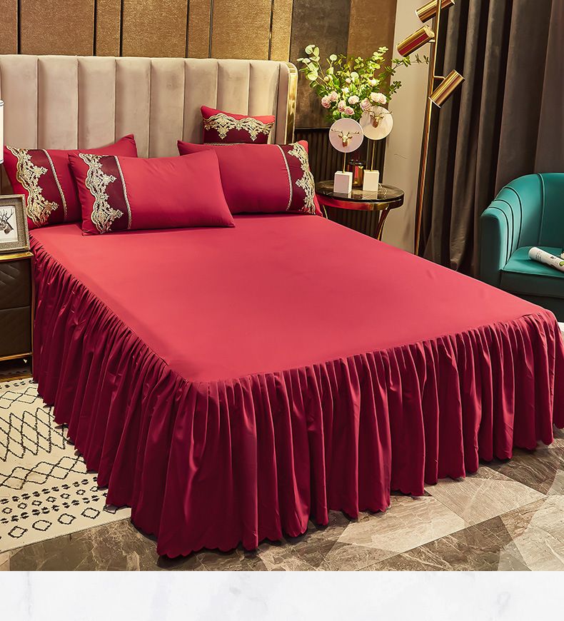 Premium Solid Color Bed Skirt - Soft Brushed Fabric, Anti-Slip Dust Ruffle (9 Elegant Colors, 4 Sizes)_voghion.com