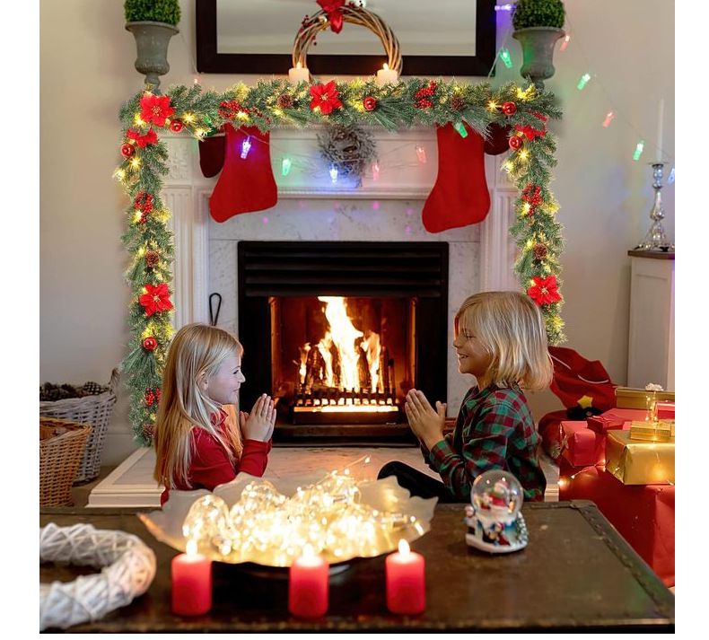 Ghirlanda natalizia premium da 180 cm e 270 cm con luci a LED - Ghirlanda decorativa resistente in finto pino, rosso/oro/argento_voghion.com
