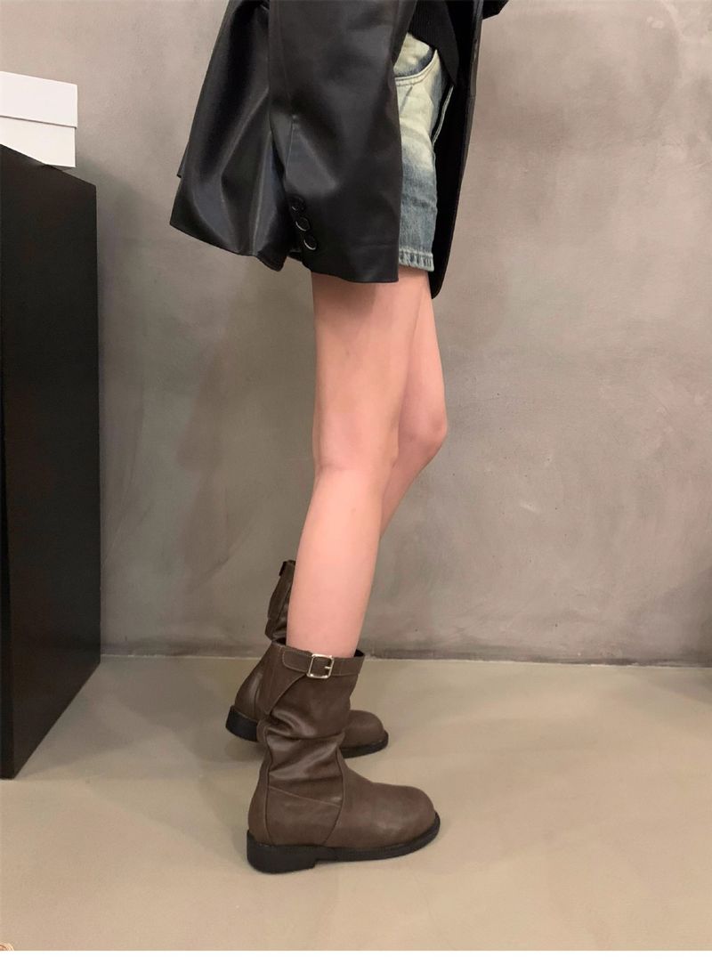 Hot! Korean Style Short Boots For Women, 2023 New Autumn And Winter Retro Round Toe Versatile Motorcycle Boots, Martin Boots_voghion.com