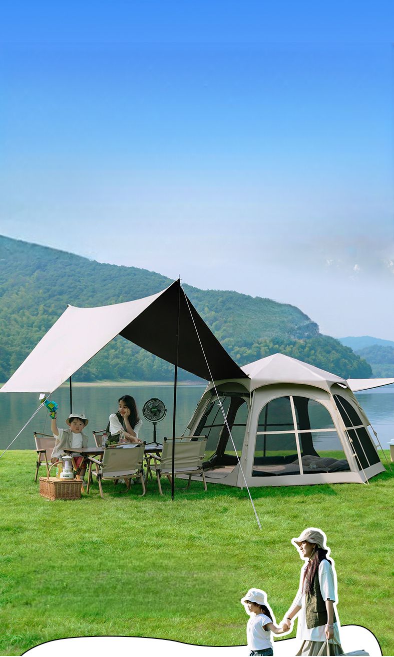 Zelt und 2-in-1-Outdoor-Camping-Übernachtungs-Regenschutz-Sonnenschutz, faltbar, tragbar, automatisches Außendach_voghion.com