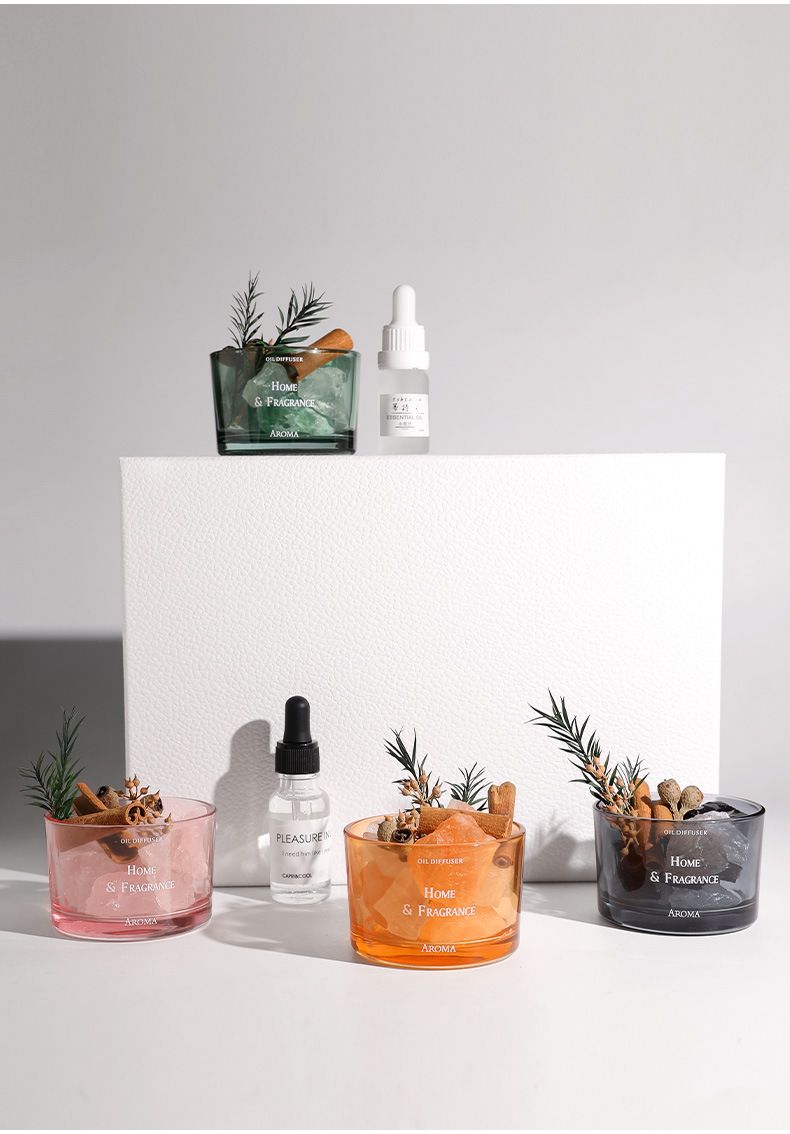 Aromatherapie Diffuser Stone - Flameless Essential Oil Reed Diffuser Fir Heem & Schlofkummer, Dekorative Crystal Rock Mat gedréchent Blummen, Eenzegaarteg Kaddoset_voghion.com