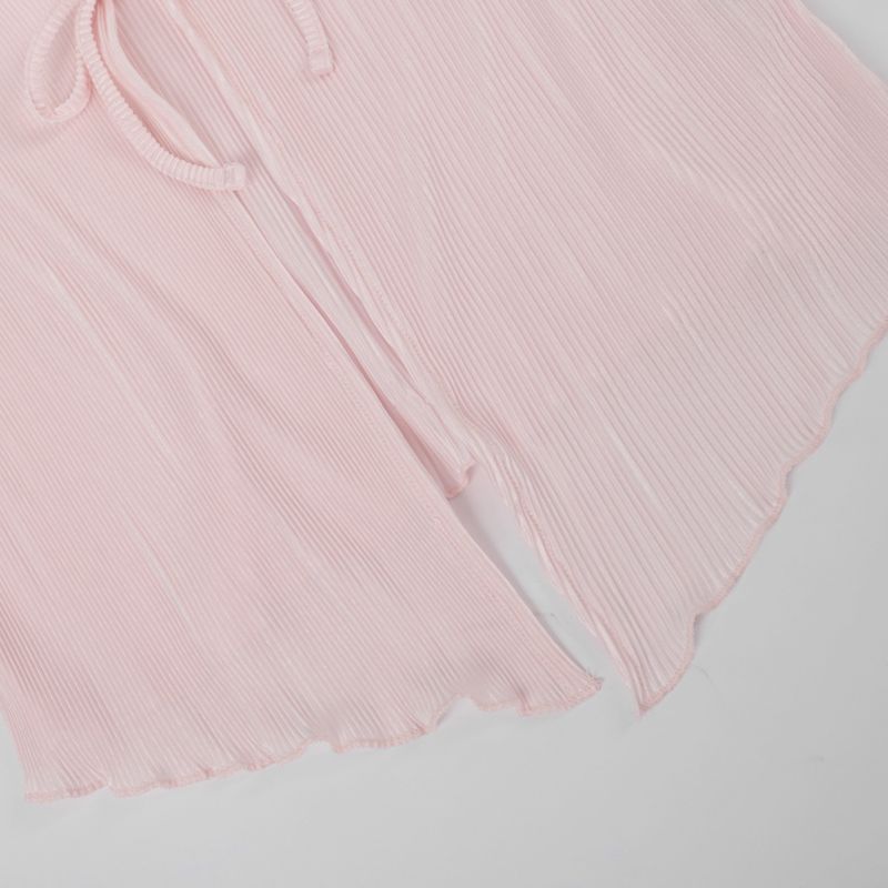 Chemisier plissé pour femme, élégant, coupe slim, manches cloche, cravate au dos, été 2025. Synonymes : tenue_voghion.com