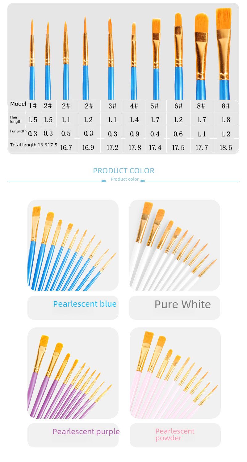 New plastic rod 10 blue oil brush set painting watercolor hand-painted art brush oil brush set_voghion.com