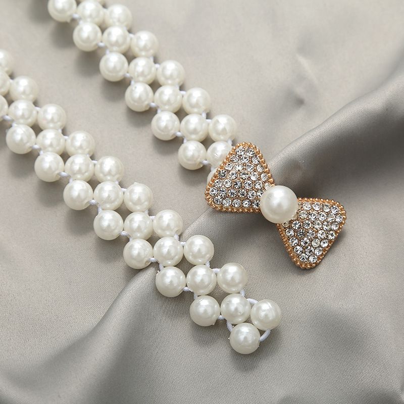 Neu Mode Kleid Elastische Gürtel frauen Stretch Große Perle Taille Kette_voghion.com