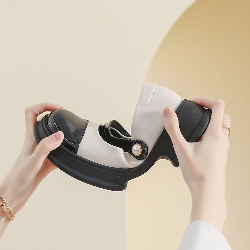 Mary Jane Schuhe mit dicken Sohlen für Damen, Retro, klein, duftend, Denimblau, Einzelschuhe mit weichen Sohlen, große Damenschuhe_voghion.com