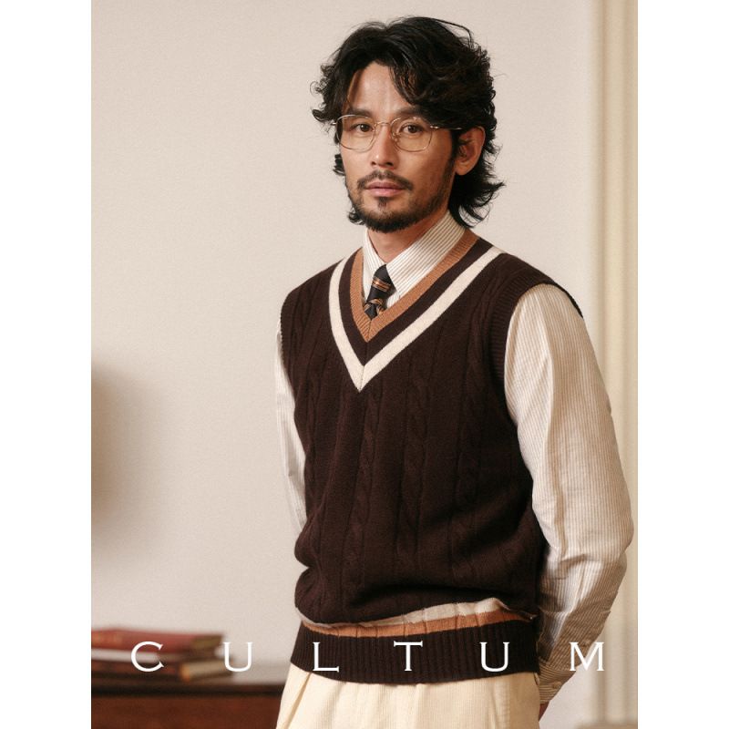 Hochwertiger, ärmelloser Strickpullover für Herren im Herbst- und Winterstil im britischen College-Stil für Herren_voghion.com