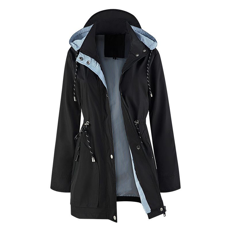 Waterbestendige trenchcoat met afneembare capuchon – klassieke lange windjack voor dames (S-XXL, grijs/zwart/blauw)_voghion.com