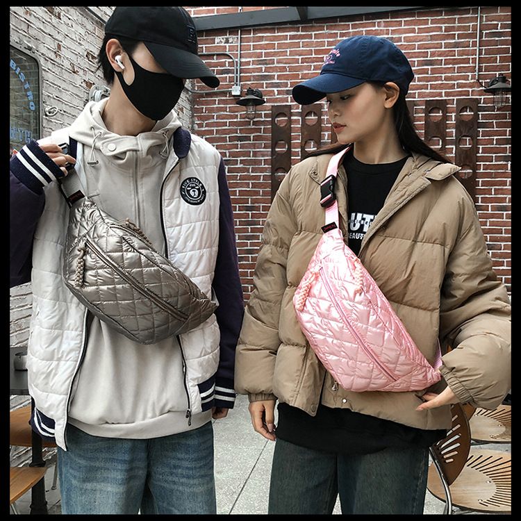 Winter New Women's Waist Bag Large Capacity Cotton Coat Crossbody Bag Fashion Waist Bag Diamond Embroidery Couple Chest Bag_voghion.com