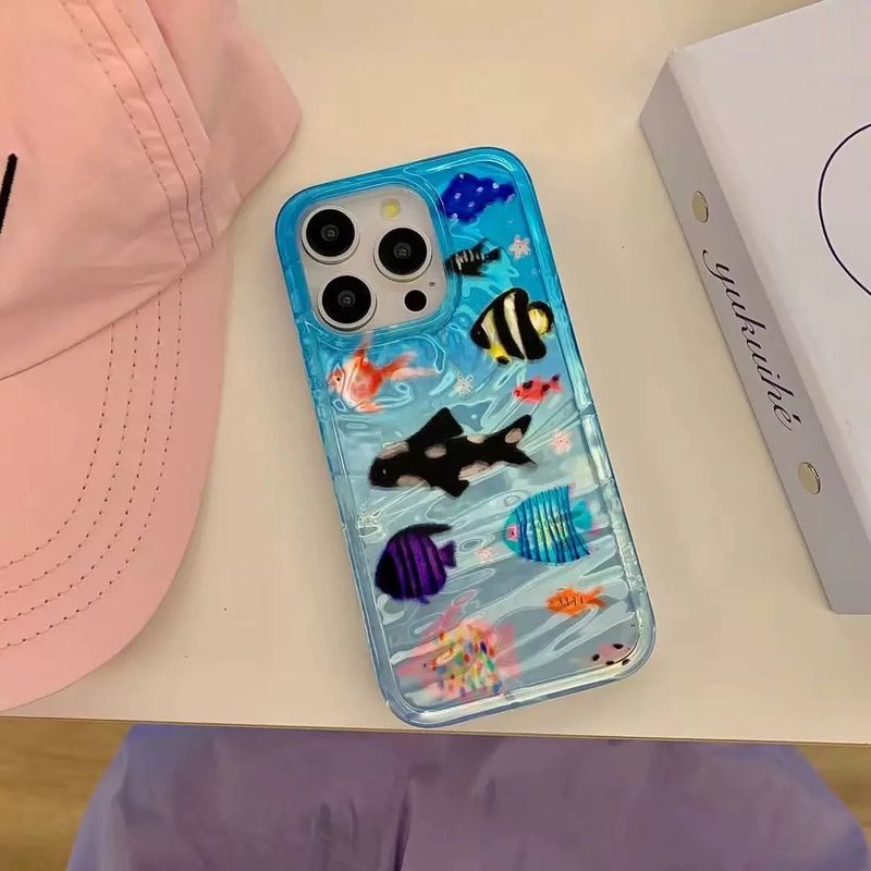 Cartoon Aquarium Ocean Fish Animal Phone Case For IPhone 16 15 13 14 12 Pro Max 11 INS Summer Water Lovely Soft Bumper_voghion.com