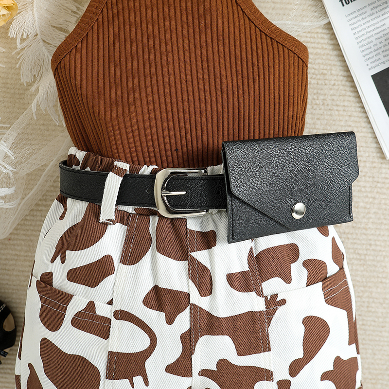 Abbigliamento per neonati Completo da bambina per bambini di taglia piccola e media, top ampio con scollo all'americana + pantaloncini Marsupio set da tre pezzi_voghion.com