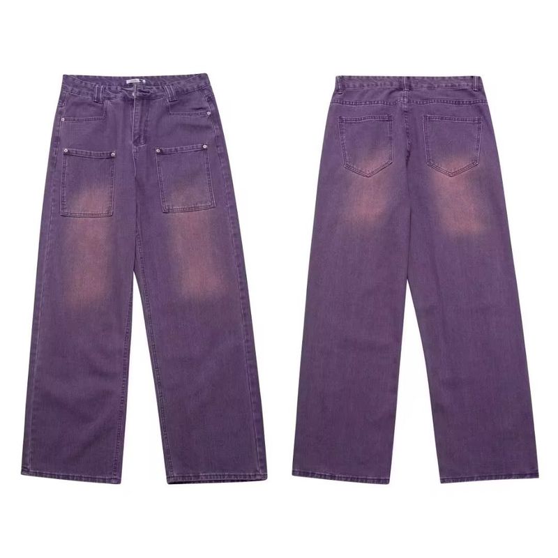 Vintage Purple Jeans For Men & Women - Relaxed Straight Leg Baggy Denim Pants, High Waist Wide Leg Trousers For Spring/Fall_voghion.com